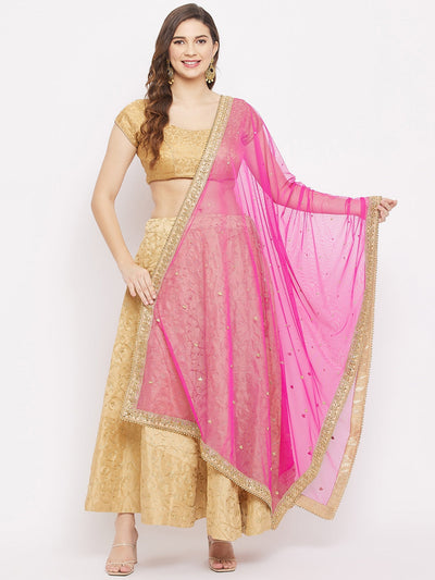 Clora Magenta Embellished Dupatta with Beads and Stones