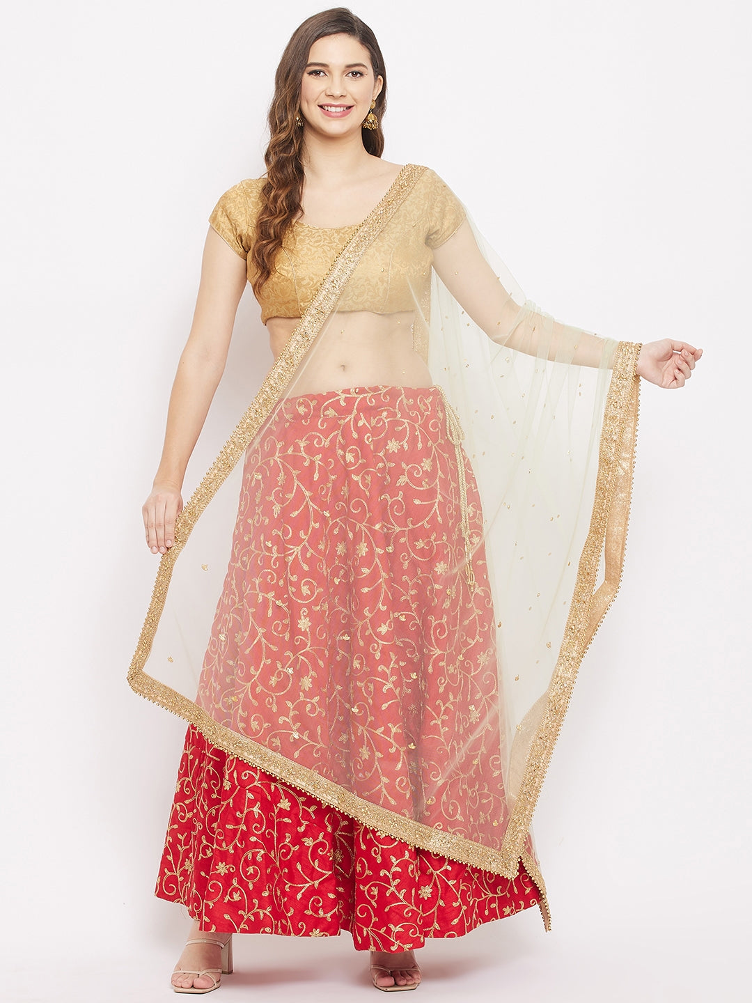 Pista Green Embellished Dupatta with Beads and Stones by Clora Creation