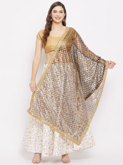 Clora Black Embellished Sequined Net Dupatta 