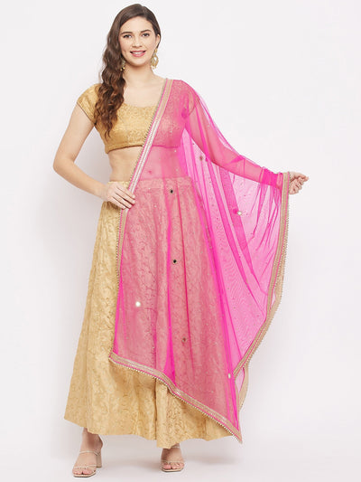Clora Magenta Embellished Dupatta with Beads and Stones