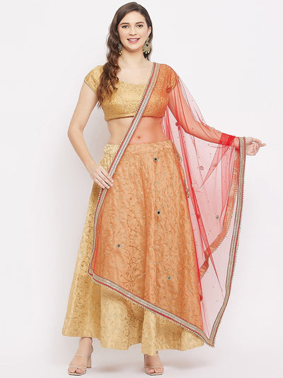 Clora Red Embellished Dupatta with Beads and Stones