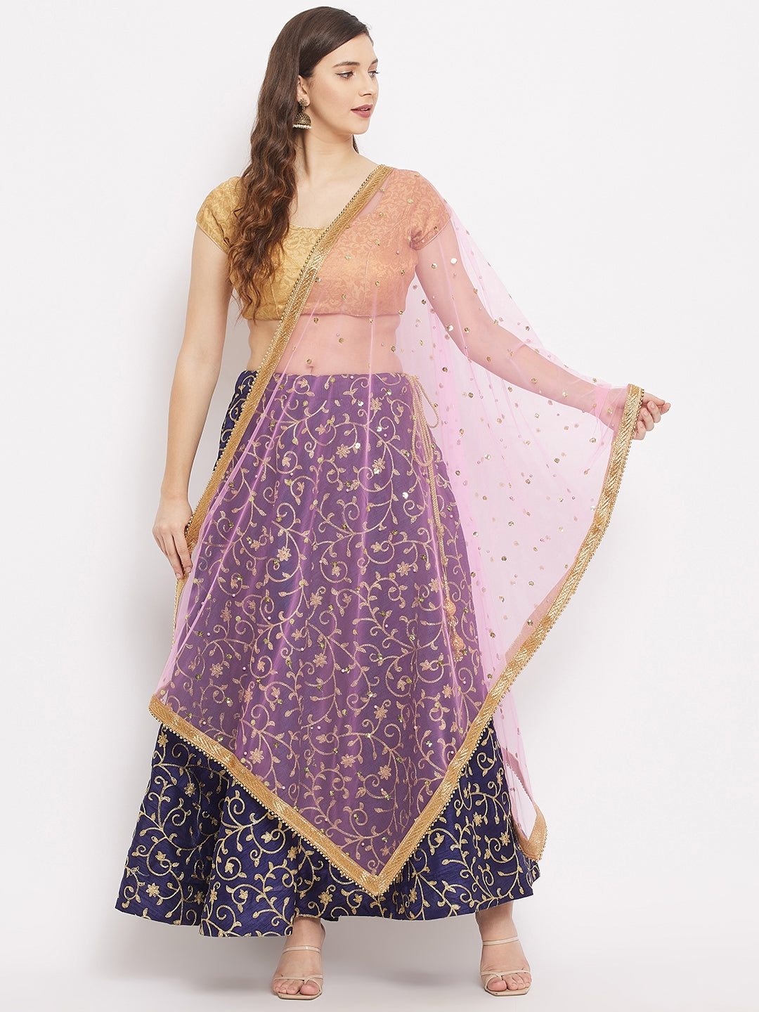 Clora Baby Pink Embellished Net Dupatta 