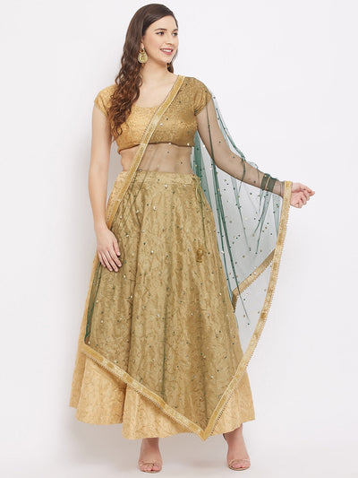 Clora Bottle Green Embellished Net Dupatta 