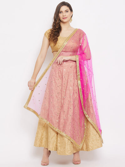 Clora Magenta Embellished Net Dupatta 
