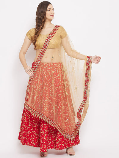 Clora Fawn Embellished Dupatta with Beads and Stones