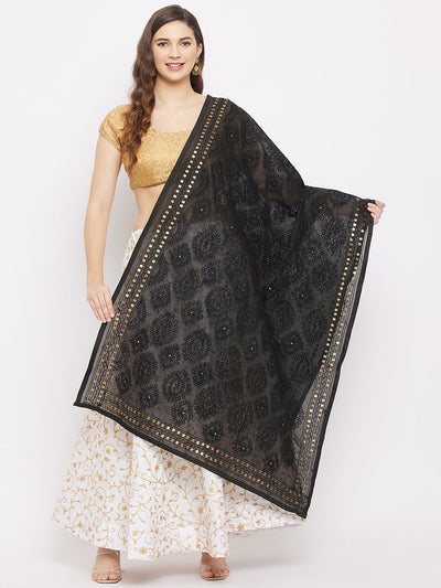 Clora Black Chanderi Silk Embroidered Dupatta 
