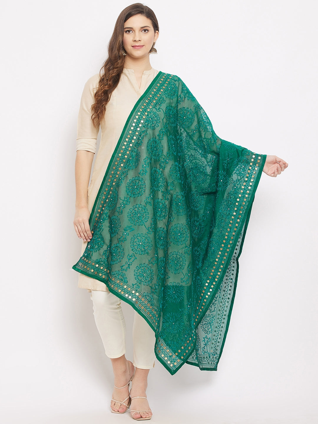Clora Turquoise Blue Chanderi Silk Embroidered Dupatta 