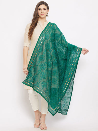 Clora Turquoise Blue Chanderi Silk Embroidered Dupatta 