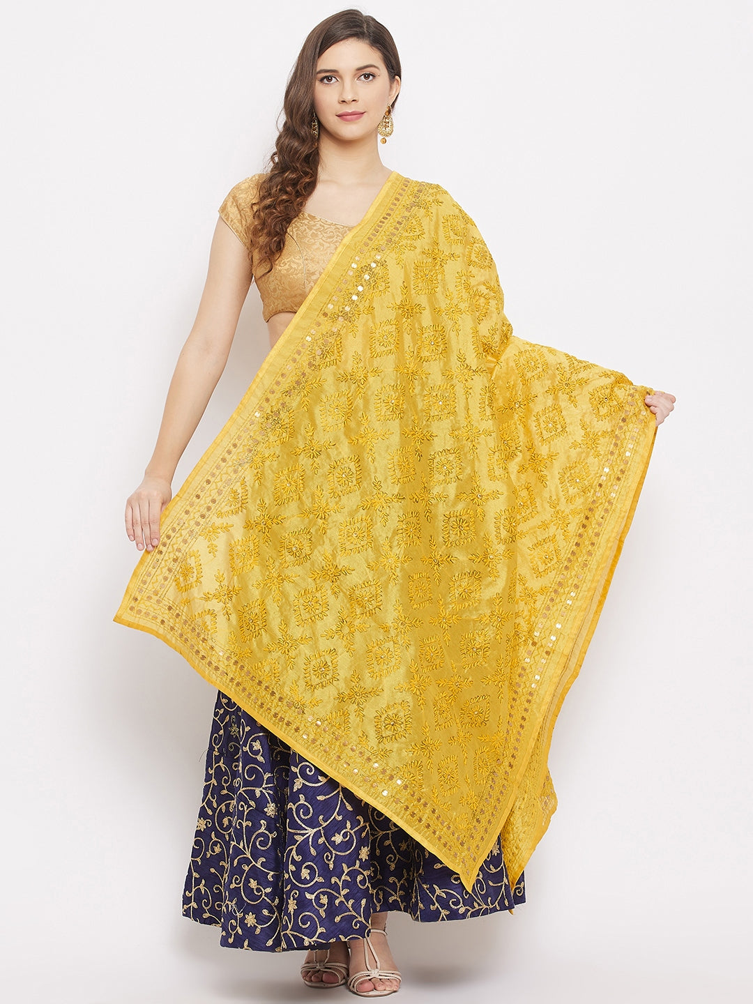 Clora Yellow Chanderi Silk Embroidered Dupatta 