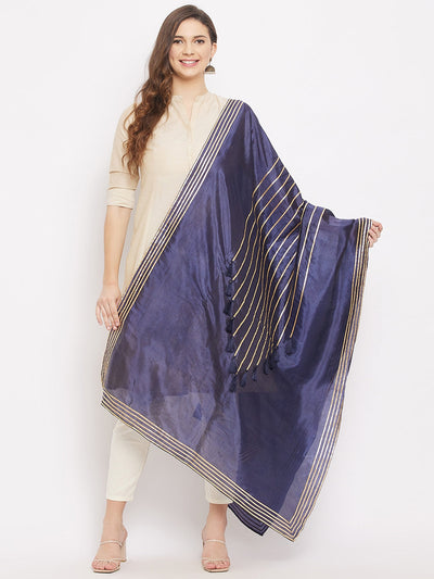 Clora Navy Blue Gotta Patti with Tassels Work Silk Dupatta