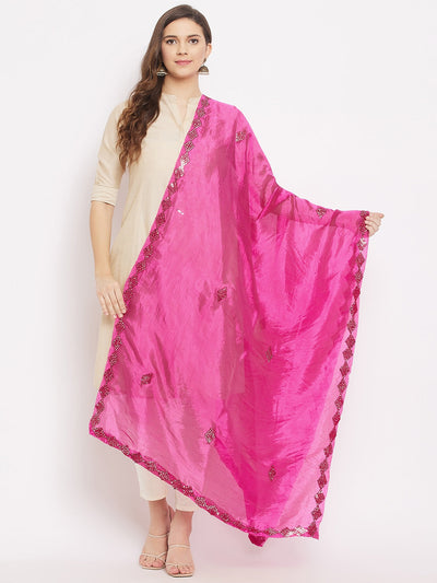 Clora Magenta Mirror Work Silk Dupatta
