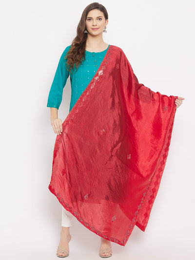 Clora Red Mirror Work Silk Dupatta