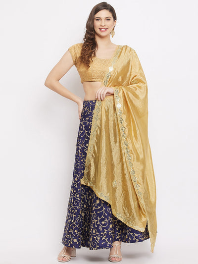 Clora Yellow Mirror Work Silk Dupatta