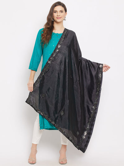 Clora Black Mirror Work Silk Dupatta