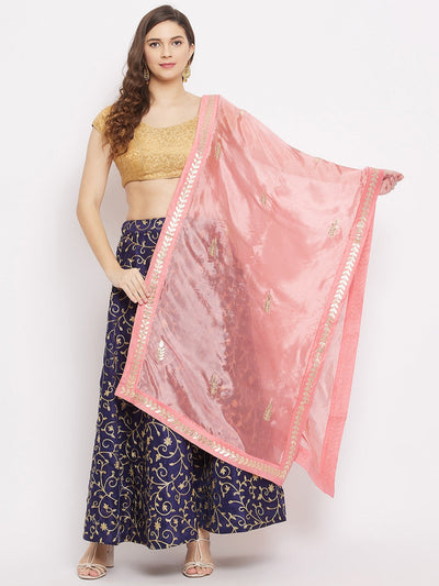 Peach Gotta Patti Silk Dupatta with intricate ethnic design.