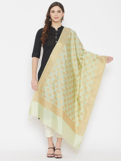 Pista Green Banarsi Silk Dupatta with ethnic design from Clora Creation.