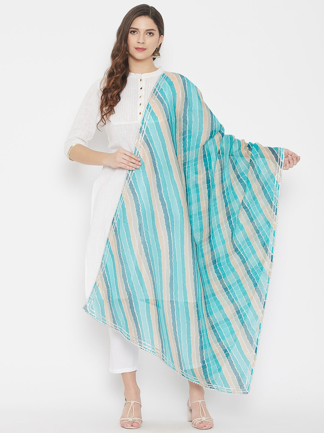 Clora Multicoloured Leheriya Tie-Dye Kota Doria Cotton Dupatta 2