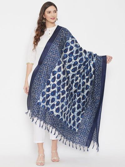 Clora Indigo Printed Silk Dupatta