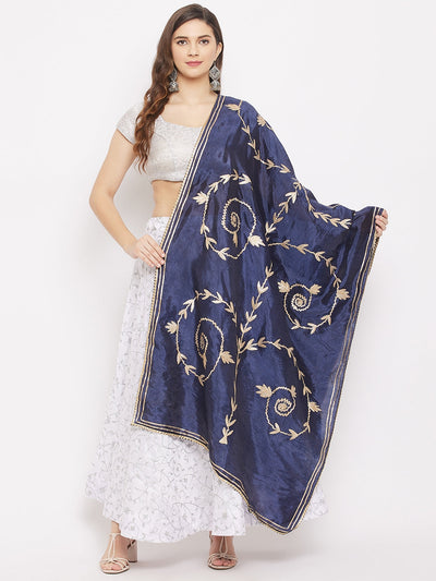 Navy Blue Gotta Patti Silk Dupatta with exquisite ethnic design.