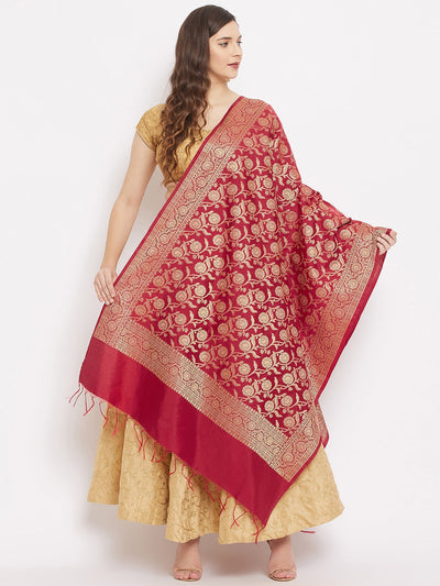 Clora Maroon Banarsi Silk Dupatta