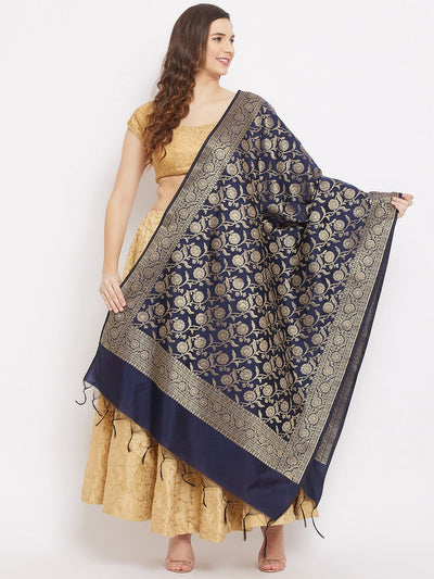 Clora Navy Blue Banarsi Silk Dupatta