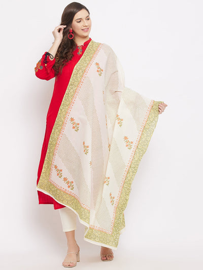 Off-White Printed Cotton Dupatta with floral design by Clora Creation.