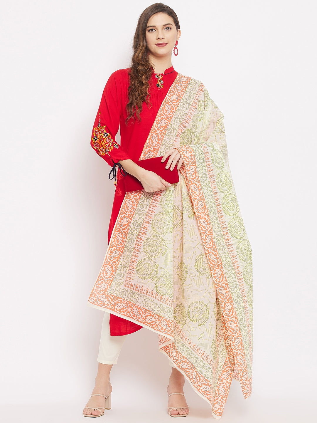 Clora Off-White Printed Cotton Dupatta 2