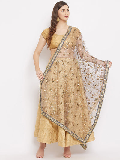 Clora Grey Embellished Net Dupatta 