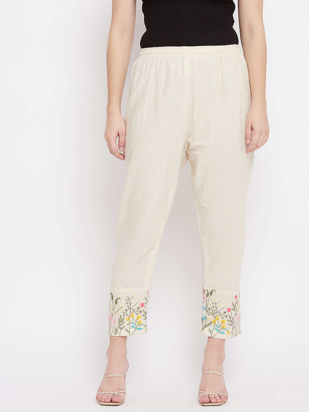 Clora Beige Embroidered Palazzo