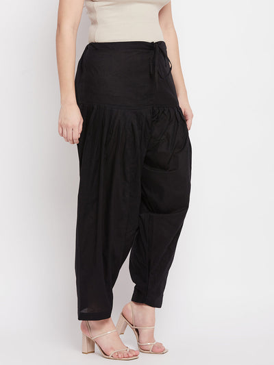 Black solid pure cotton salwar, lightweight and comfortable for all-day wear.