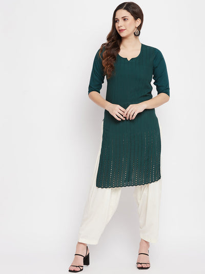 Cream solid pure cotton salwar, lightweight and comfortable, paired with a teal kurta.