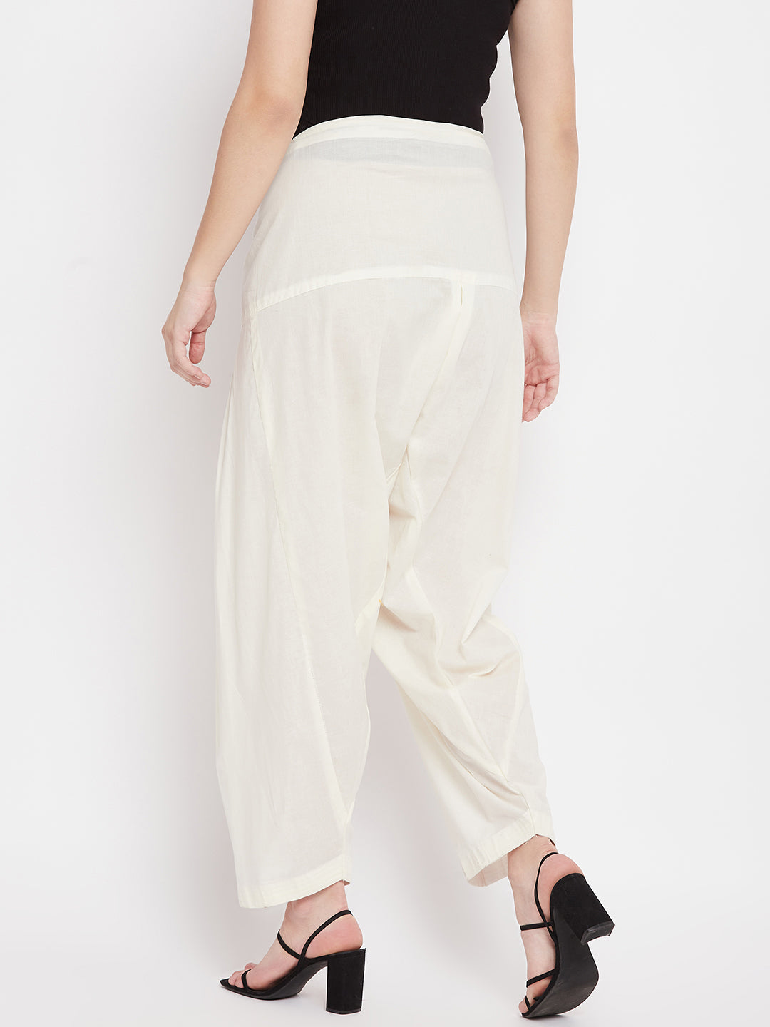 Cream solid pure cotton salwar with comfortable fit.