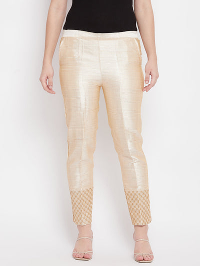 Clora Light Fawn Hem Design Silk Trouser