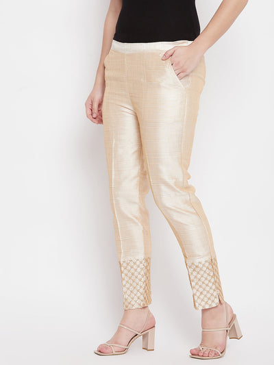 Clora Light Fawn Hem Design Silk Trouser