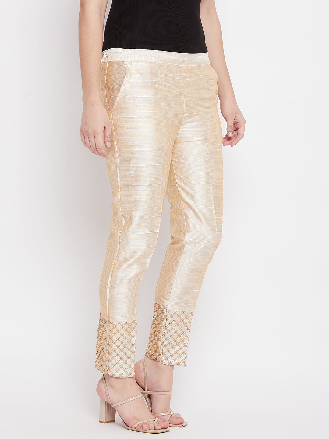 Clora Light Fawn Hem Design Silk Trouser