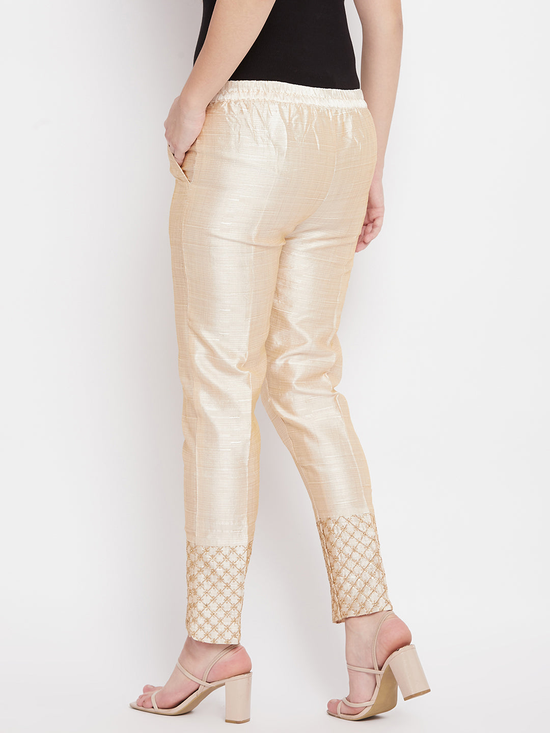 Clora Light Fawn Hem Design Silk Trouser