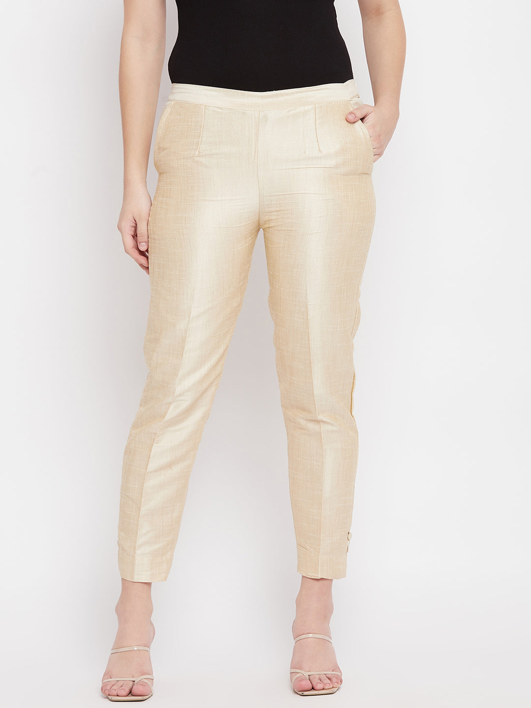 Clora Light Fawn Solid Silk Trouser