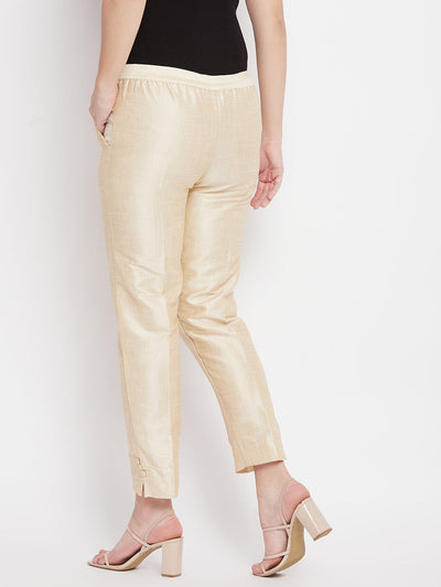 Clora Light Fawn Solid Silk Trouser