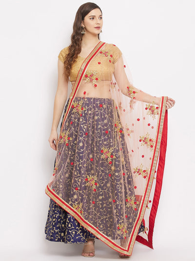 Clora Peach Embroidered Net Dupatta 