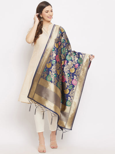 Navy Blue Banarsi Silk Dupatta with intricate design from Clora Creation