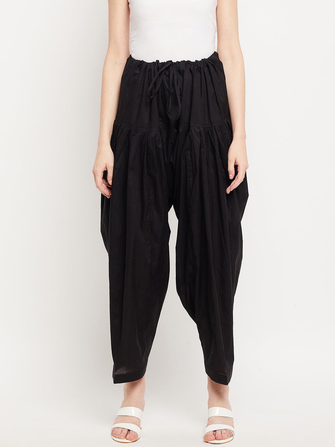 Black solid pure cotton Patiala salwar for women.