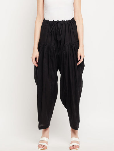Black solid pure cotton Patiala salwar for women.