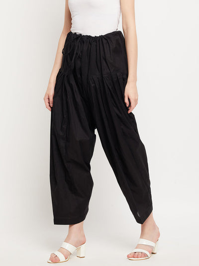 Black solid pure cotton Patiala salwar, lightweight and comfortable for all-day wear.