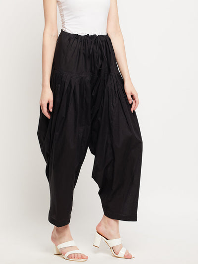 Black solid pure cotton Patiala salwar for ultimate comfort.