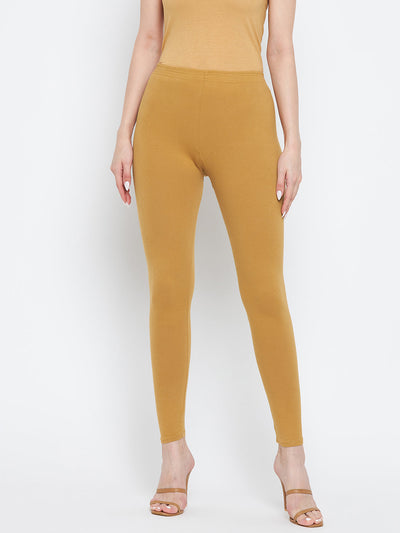 Fawn solid ankle length leggings made from cotton lycra fabric, perfect for casual wear.