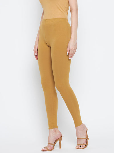 Fawn solid ankle length leggings made from cotton lycra fabric for comfort.