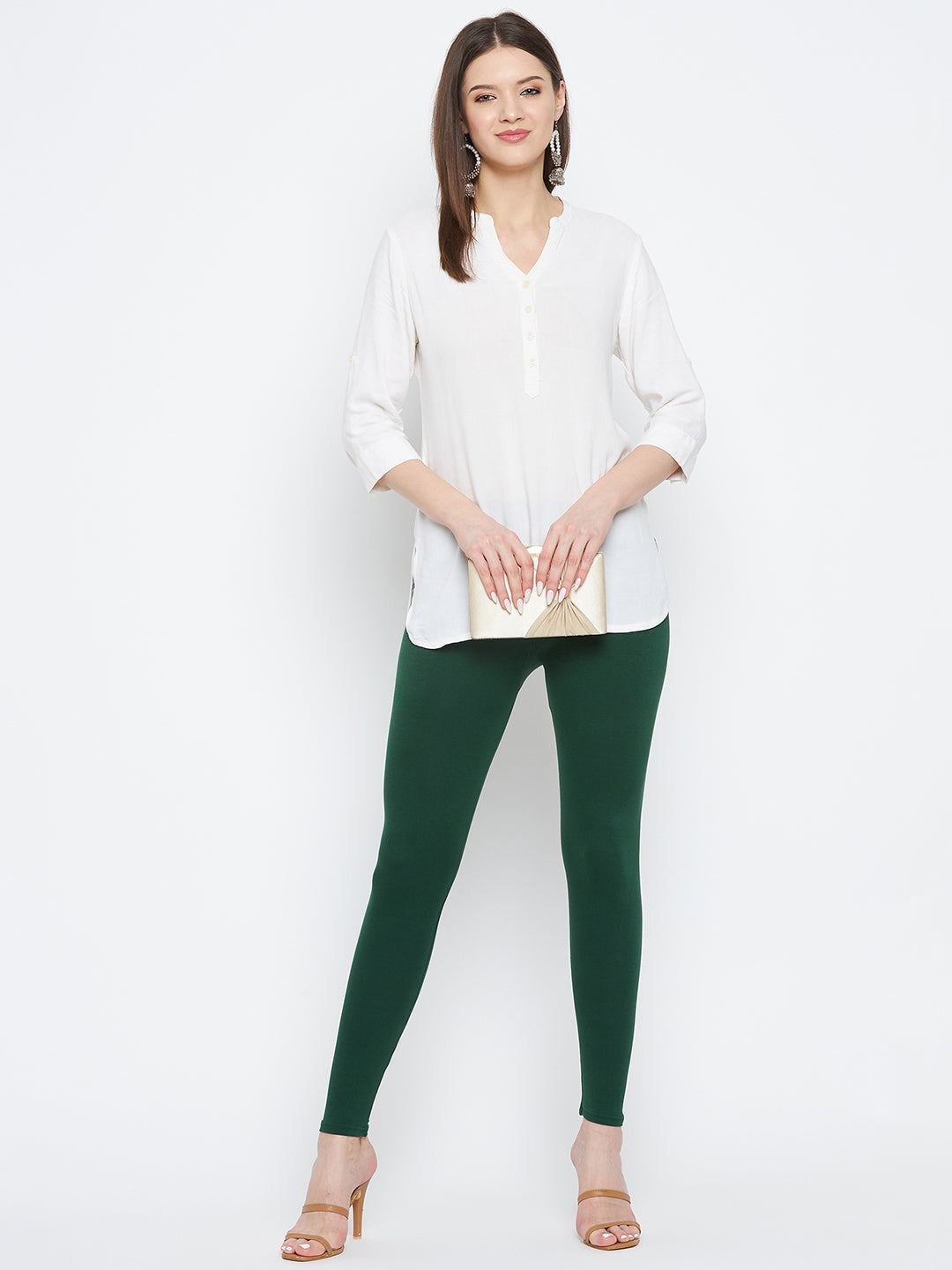 Bottle-Green-Solid-Ankle-Length-Leggings-CC42725