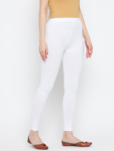 Clora Off-White Solid Ankle Length Leggings