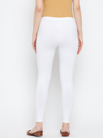 Clora Off-White Solid Ankle Length Leggings