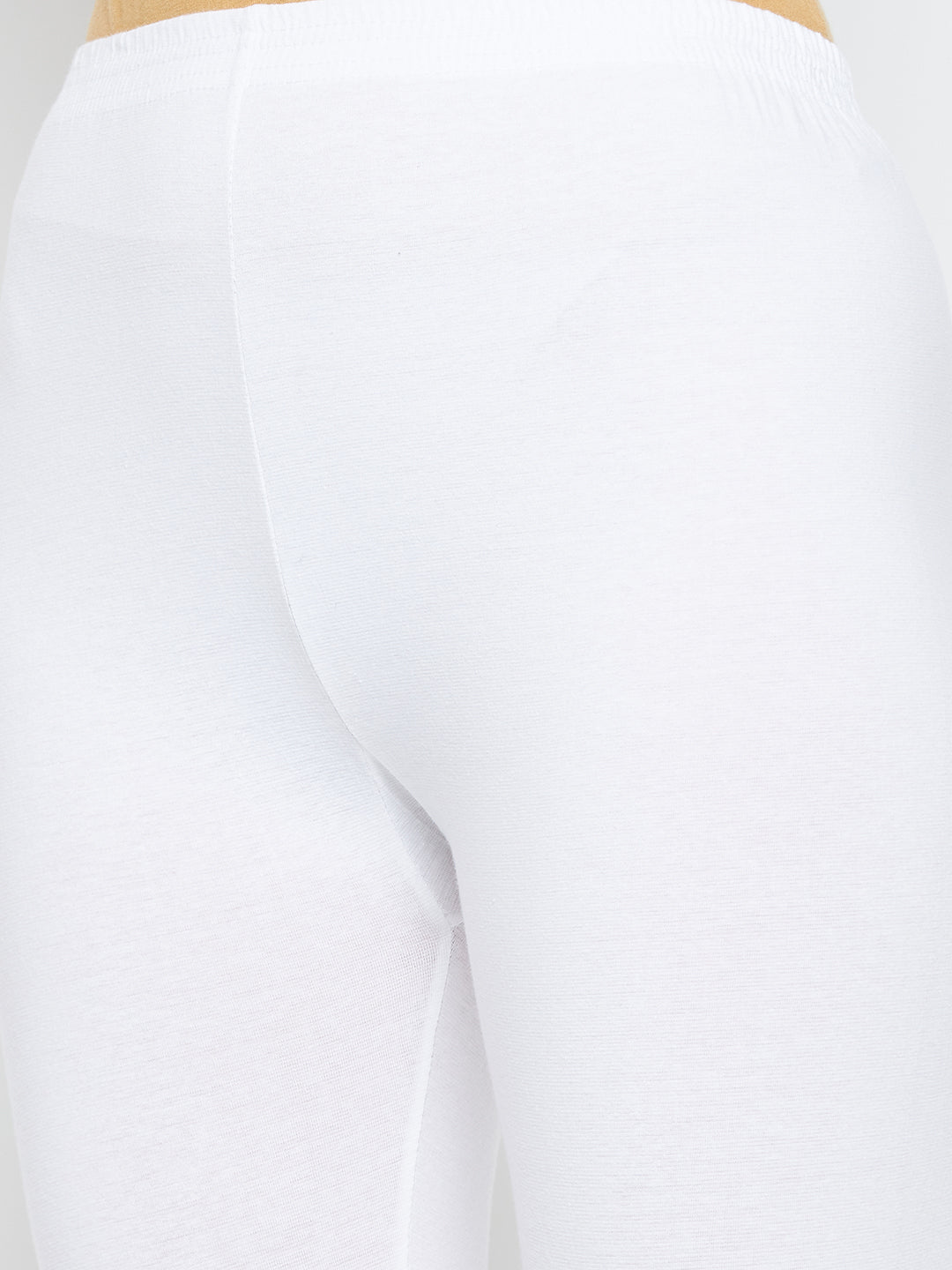 Clora Off-White Solid Ankle Length Leggings